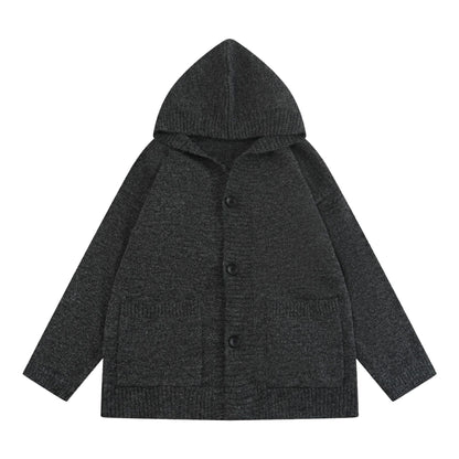 Open Front Cardigan Coat Loose Lazy Style Hooded Sweater