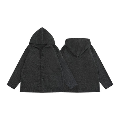 Open Front Cardigan Coat Loose Lazy Style Hooded Sweater