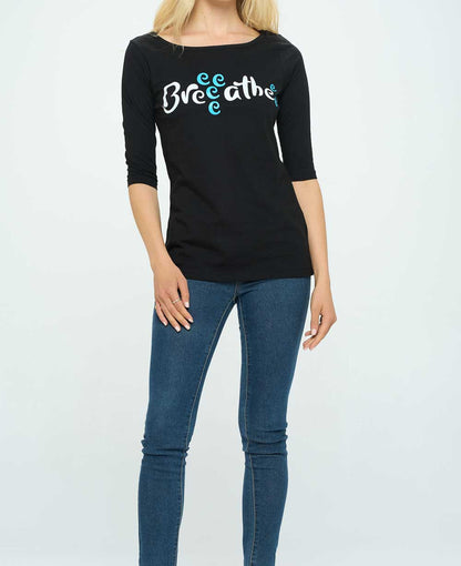 Breeeatheee Elbow Length Sleeve Yoga Inspired Cotton Tee