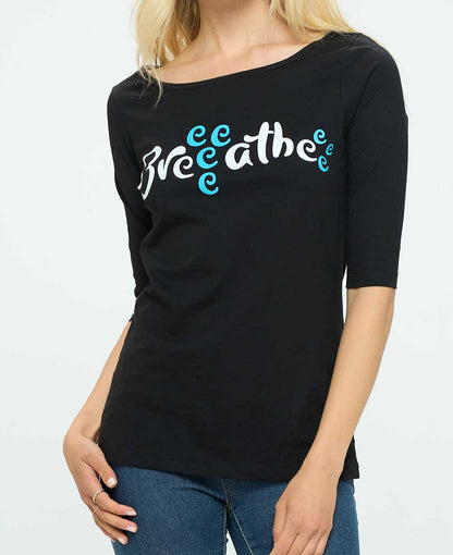 Breeeatheee Elbow Length Sleeve Yoga Inspired Cotton Tee
